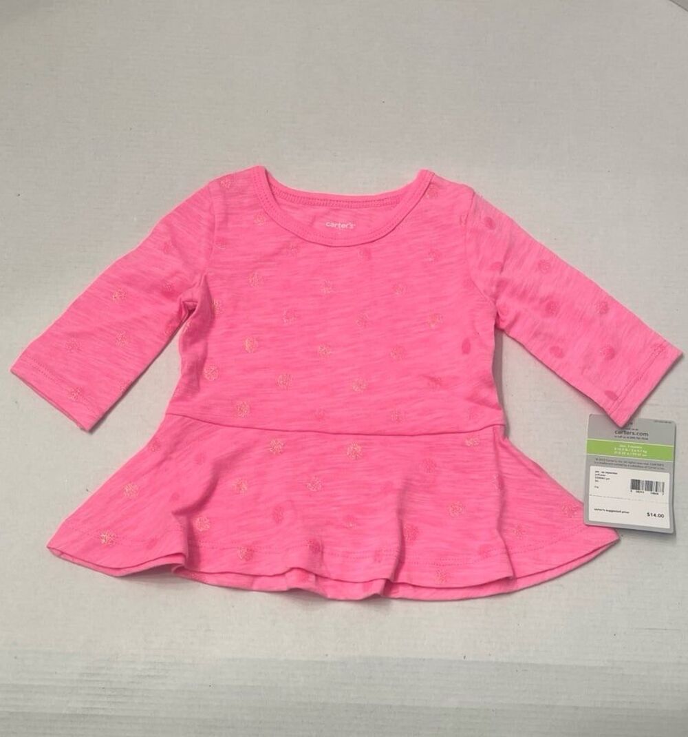 Carter's Pink Sparkly Polka Dot Peplum Tunic Size 3 Months New With Tag